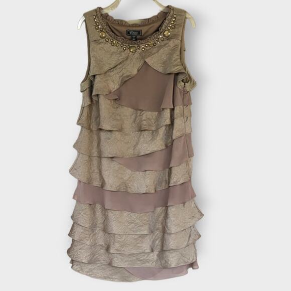 Dress Barn Beige Tiered Dress Size 14 - Picture 1 of 5
